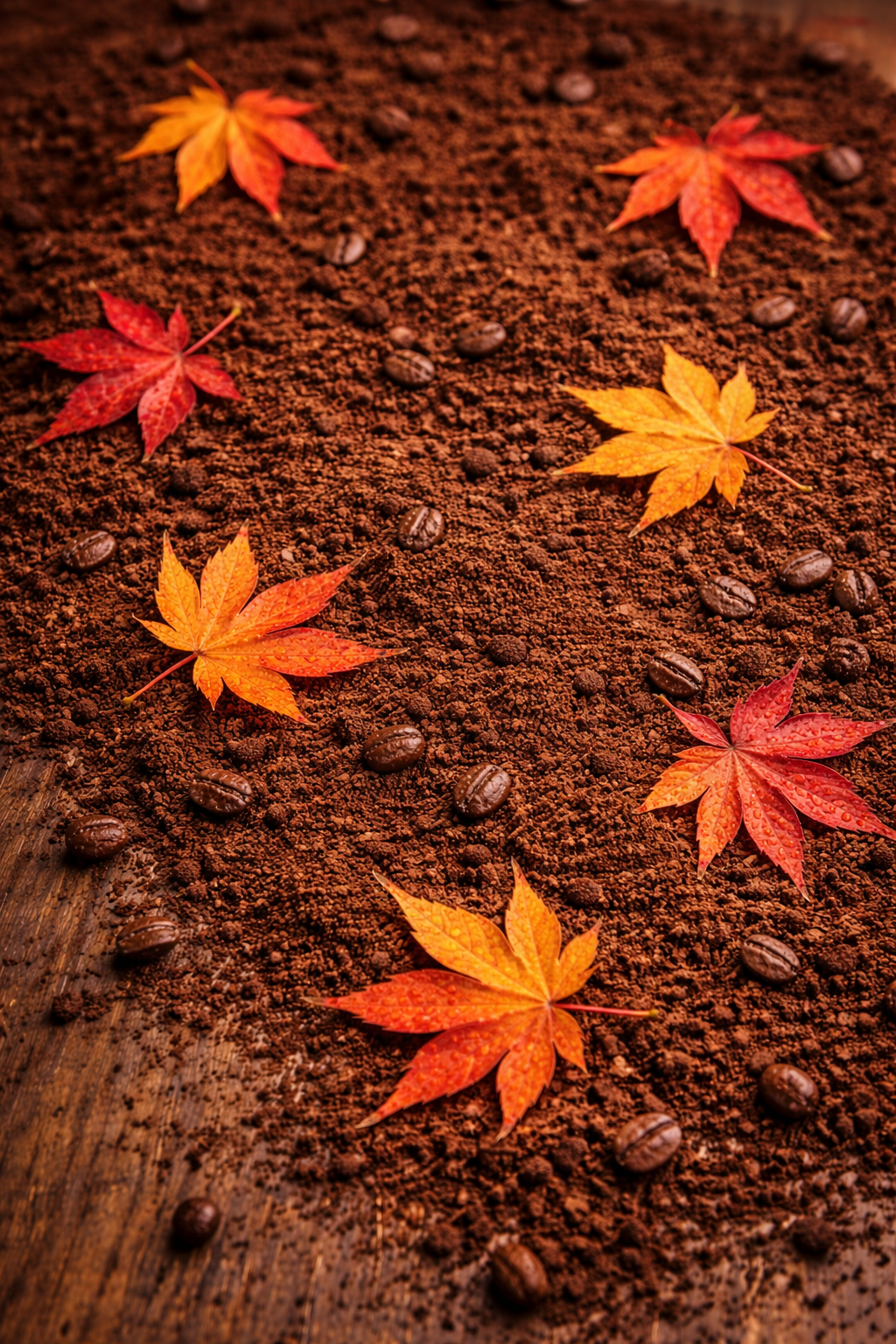 Maple Smoked coffee blend showing ground coffee with maple leaves