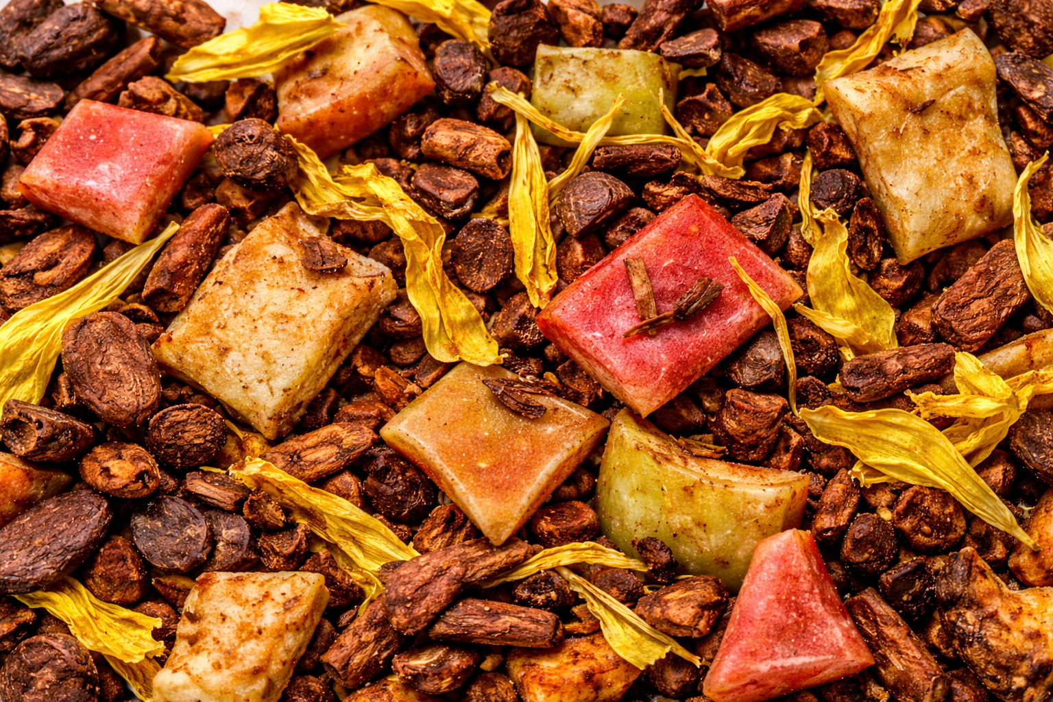 Fall Dreams loose leaf black tea blend showing dried fruit and spices