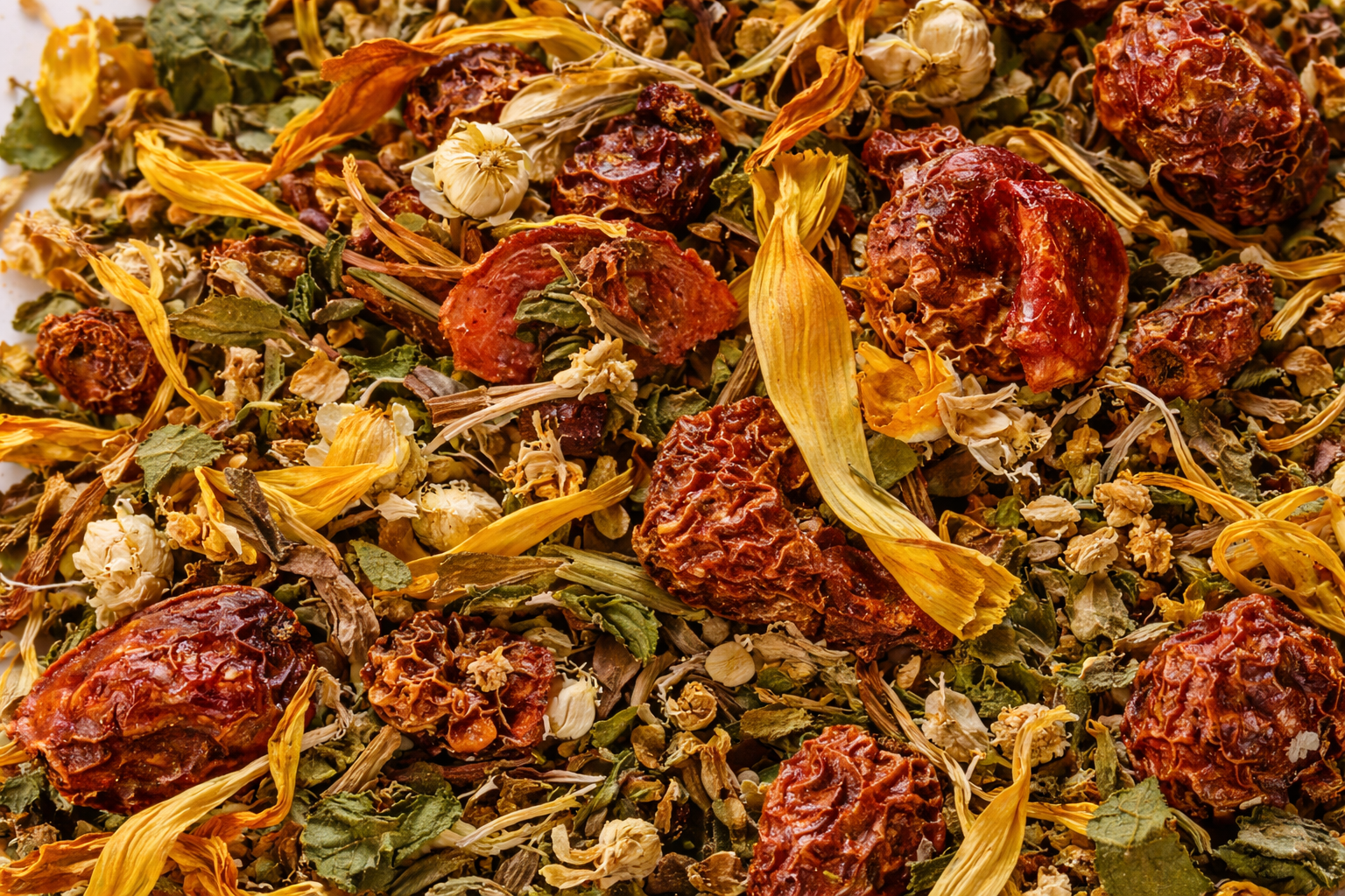 Get Well Brew herbal loose leaf tea blend showing dried herbs and botanicals