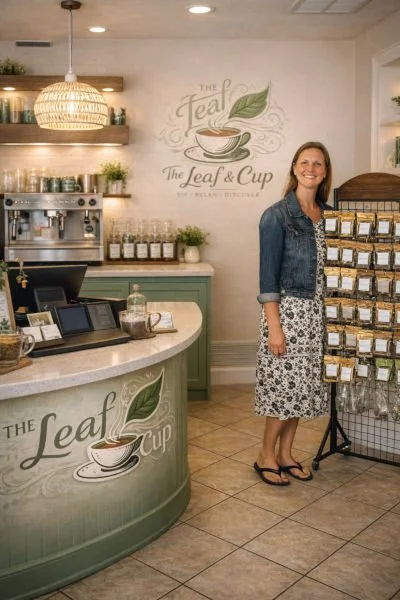 Our CEO in The Leaf and Cup Mock-up store