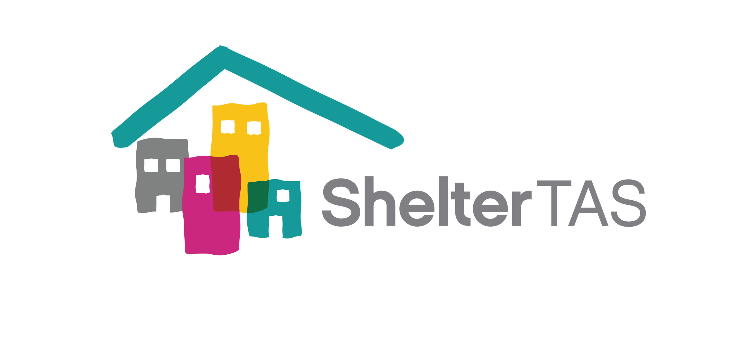 Colorful abstract house illustration with the text ShelterTAS.