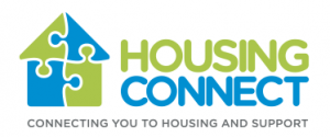 Housing Connect logo with a stylized house puzzle piece and the slogan 'Connecting You to Housing and Support'