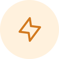 Orange lightning bolt symbol on a beige circular background.