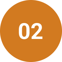 Brown circular badge with white text '02' in the center.