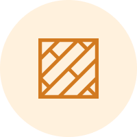 A graphic icon of a decorative orange square with diagonal stripes inside a circle
