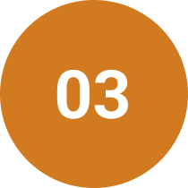 Brown circular badge with white number 03