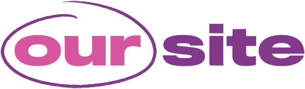 Logo with the words 'our site' in purple and pink text, surrounded by an oval outline.