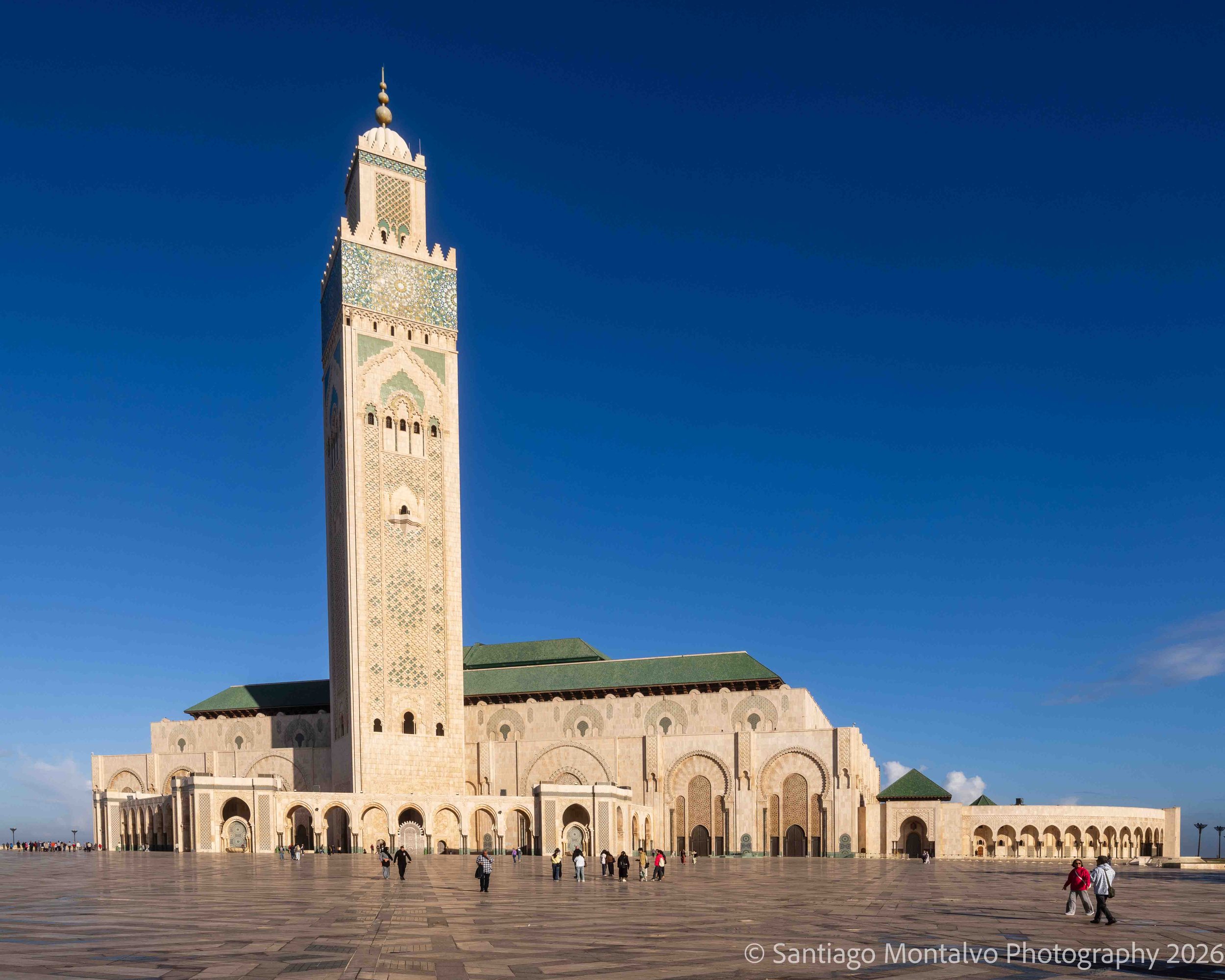Where Faith Meets the Ocean — Casablanca, Morocco. The Hassan II Mosque rises beside the Atlantic, uniting monumental architecture and Islamic artistic tradition.