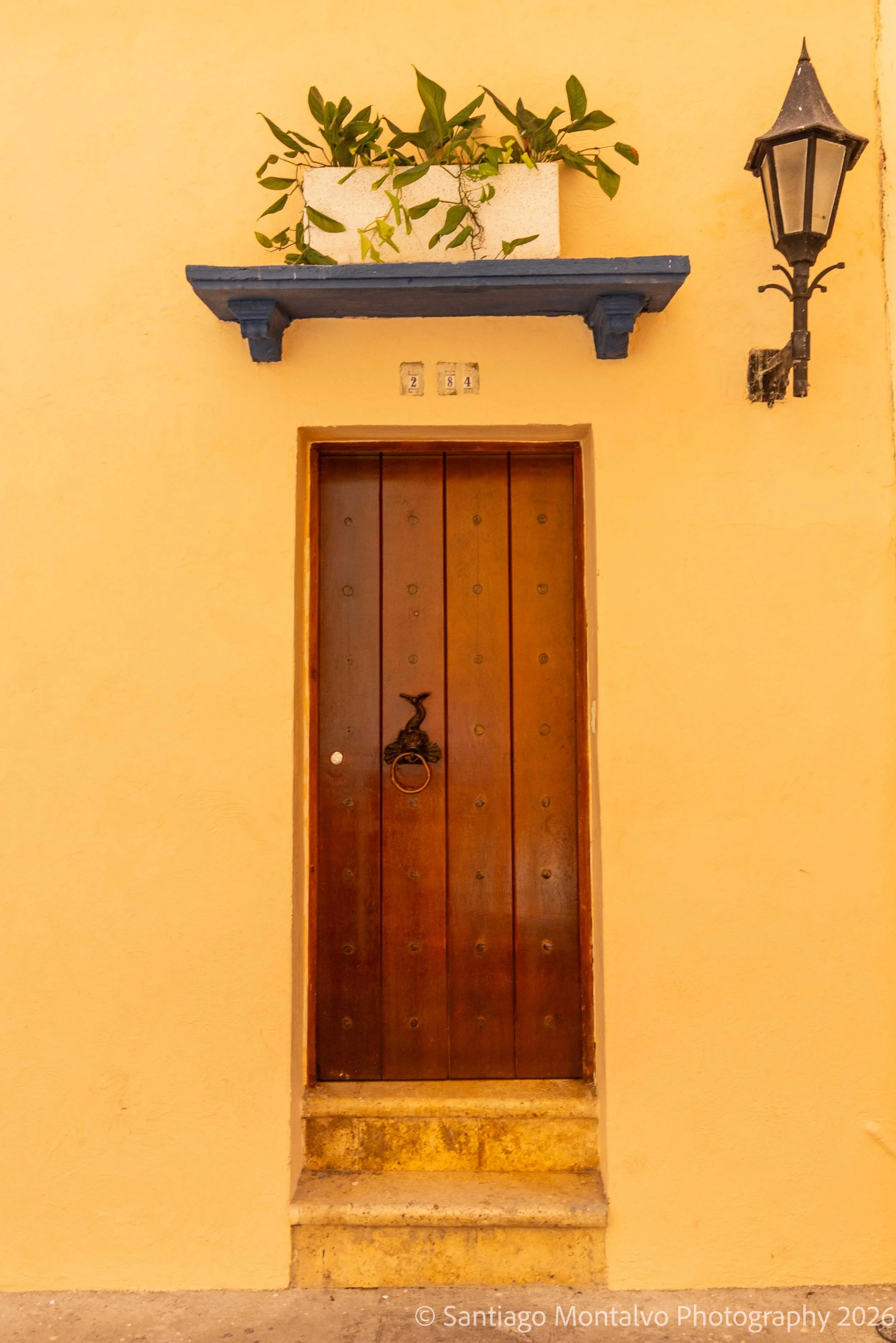 The Yellow Wall — Cartagena, Colombia. Golden walls and a weathered doorway reveal beauty in simplicity.