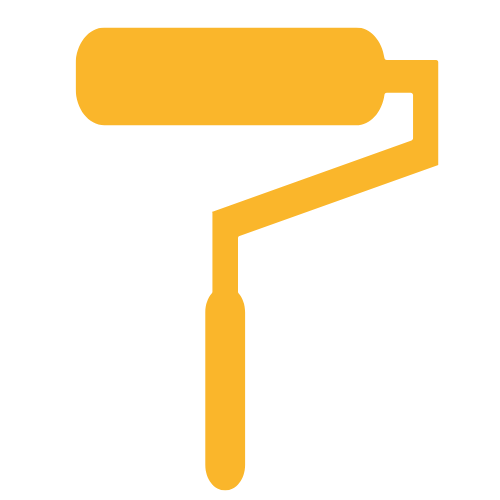A yellow paint roller with a handle and roller brush.