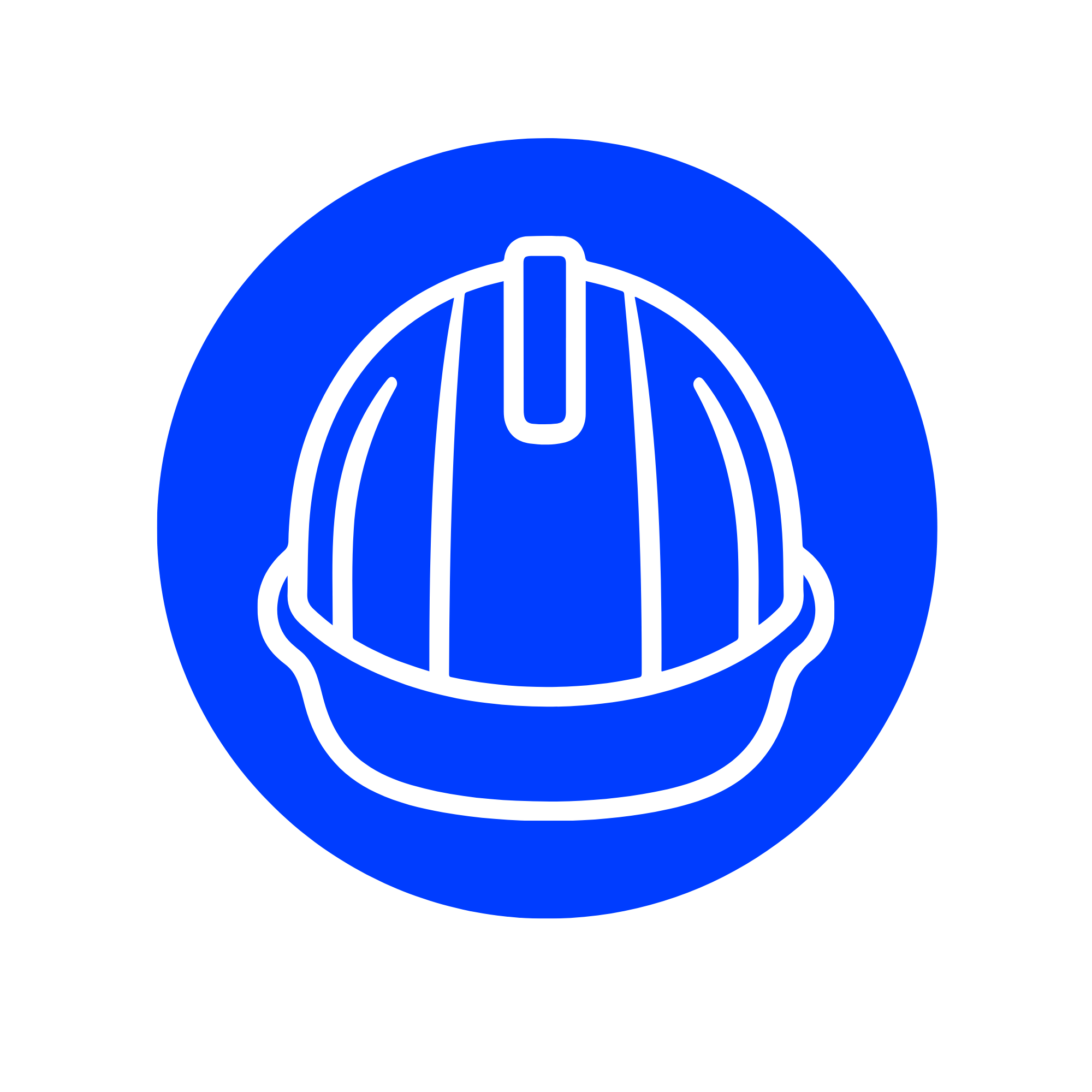 Blue circular emblem with white stylised hardhat from a builder site.