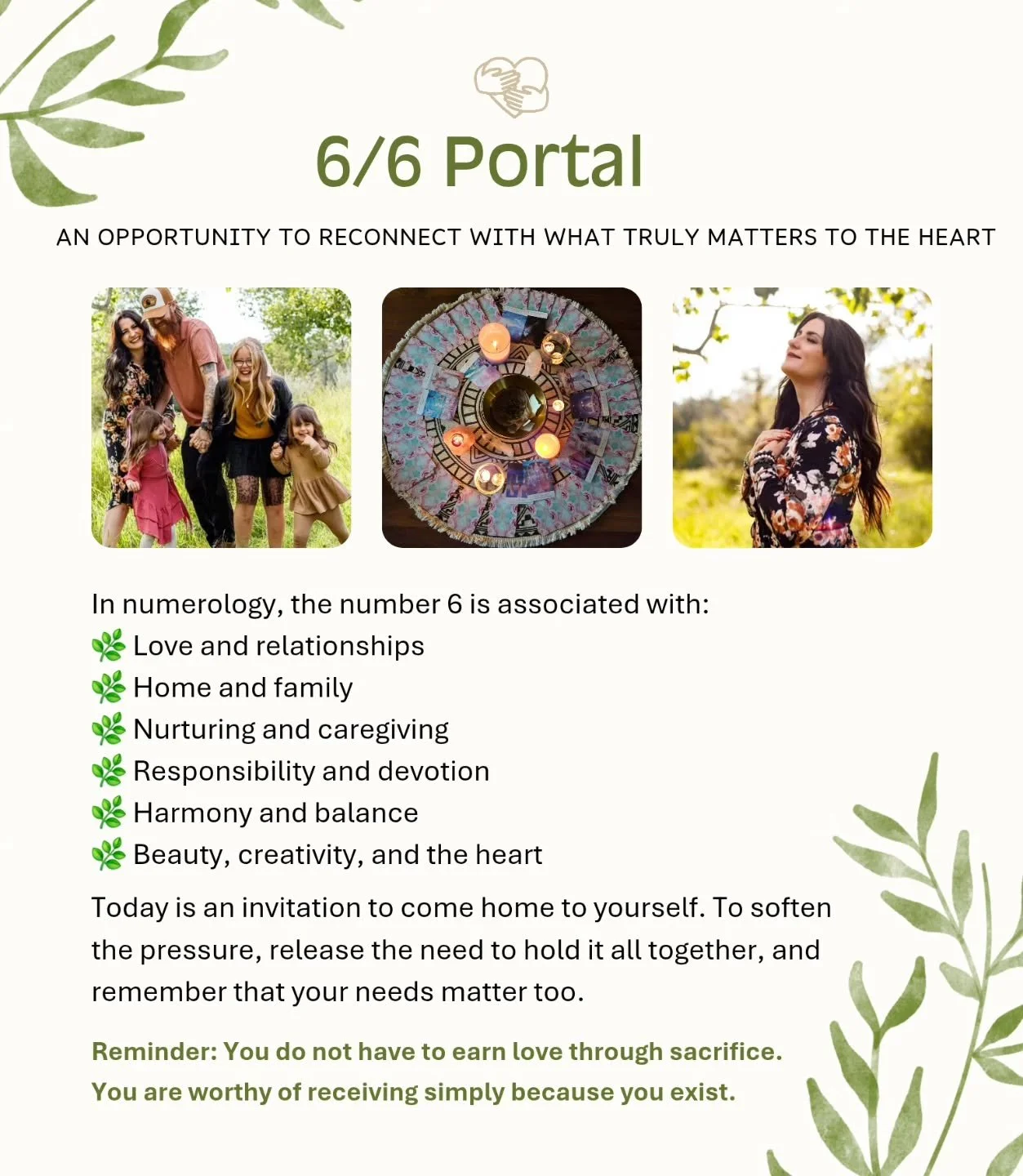 The 6/6 Portal opens a doorway into the energy of love, devotion, harmony, and heart centered living.

But before we rush to pour more love into everyone around us, this portal asks a different question.
🌱 When was the last time you poured that same
