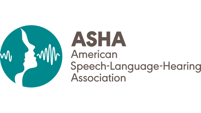 ASHLA logo with a stylized profile of a person's face in white on a teal circle, with sound wave lines emanating from the mouth, and the text 'ASHA American Speech-Language-Hearing Association' beside it.