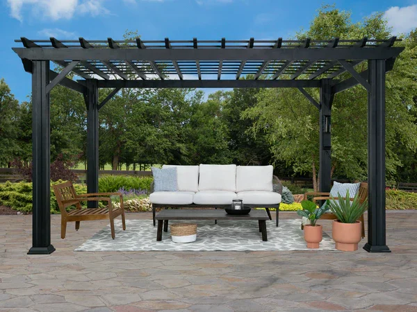 Stratford 14x12 Pergola w/ soft shade– Black