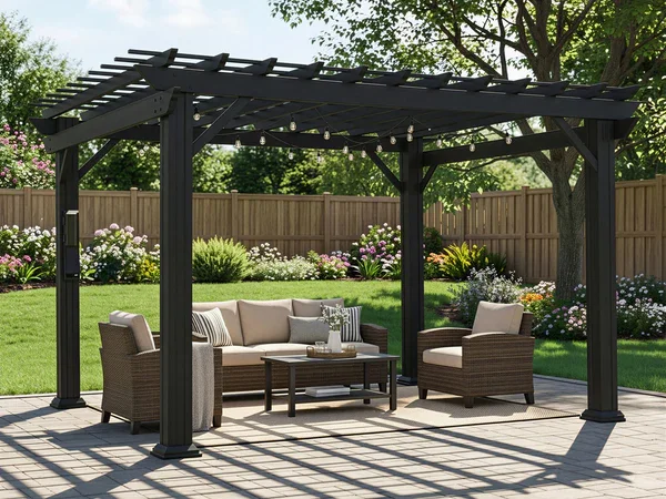 Stratford 12x10 Pergola w/soft shade– Black