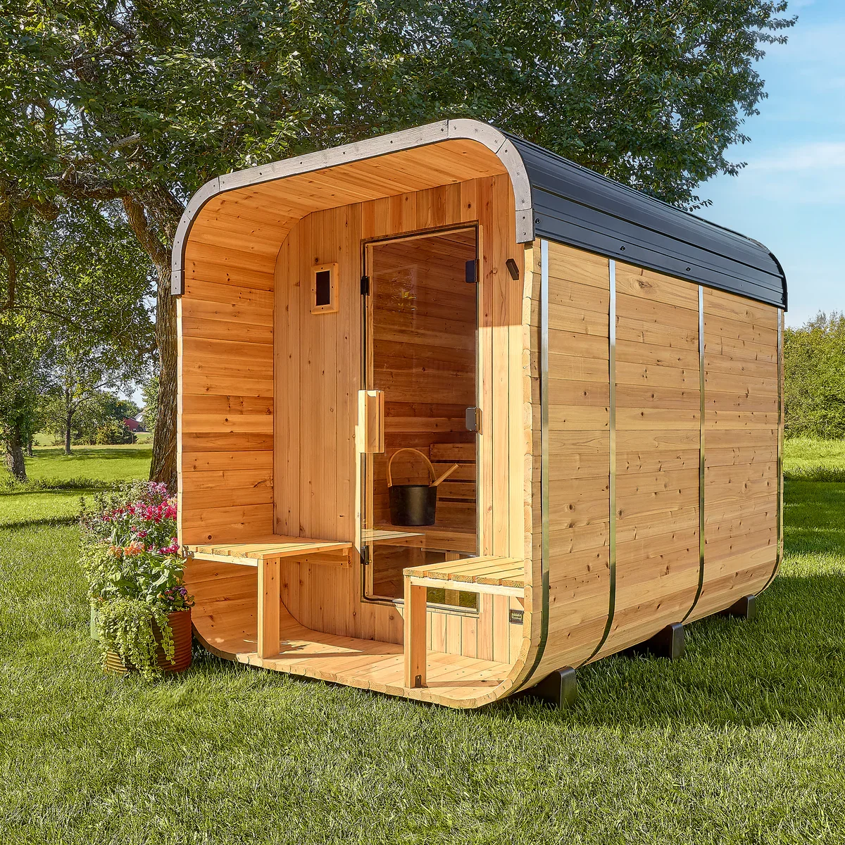Lennon Outdoor Cube Sauna with Porch – 4-6 Person