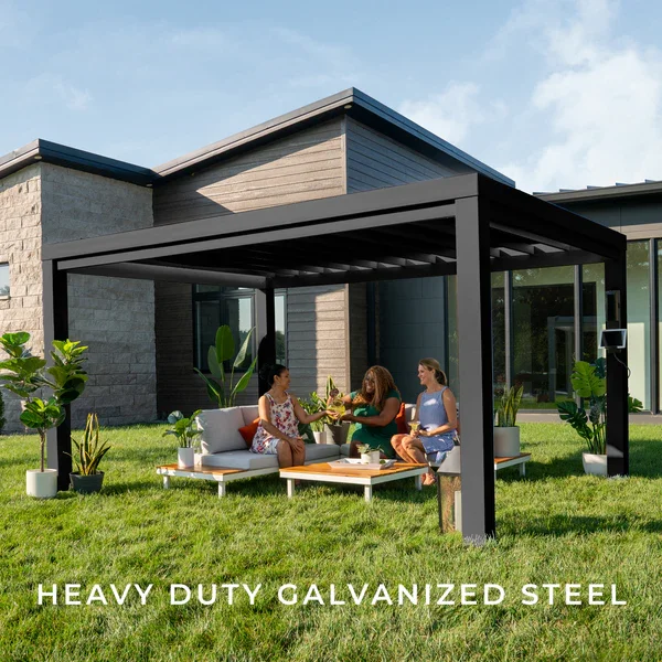 14x12 Trenton Modern Steel Pergola With Sail Shade Soft Canopy