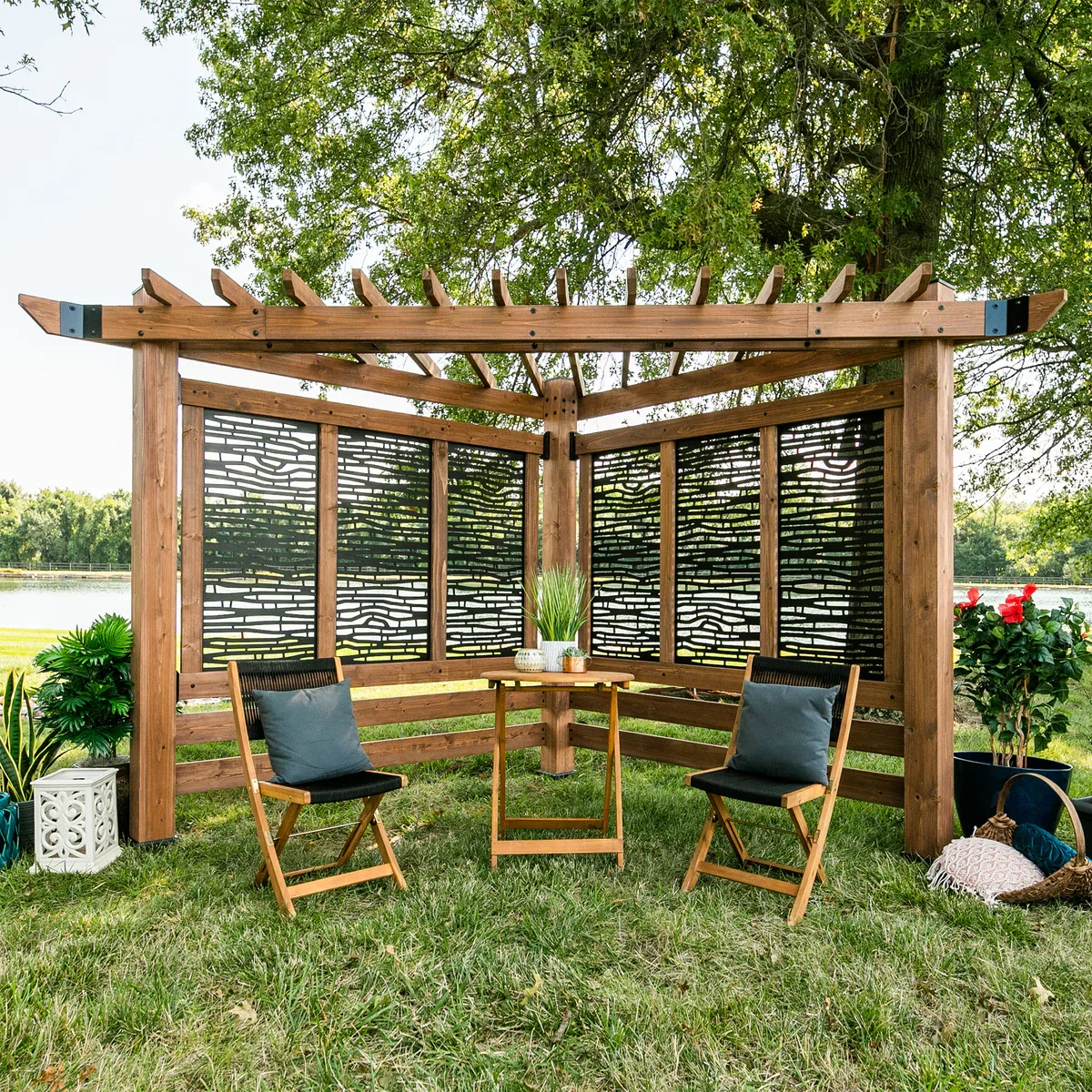 Verona Corner Pergola-Bamboo Panels