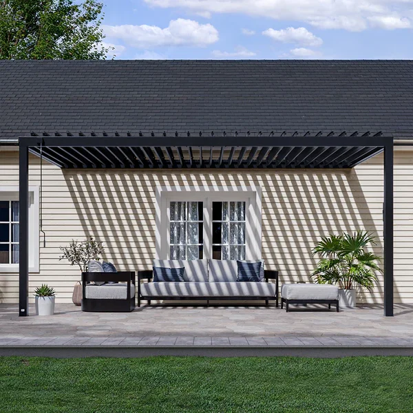 18x10 Evanston Wall Mounted Louvered Pergola