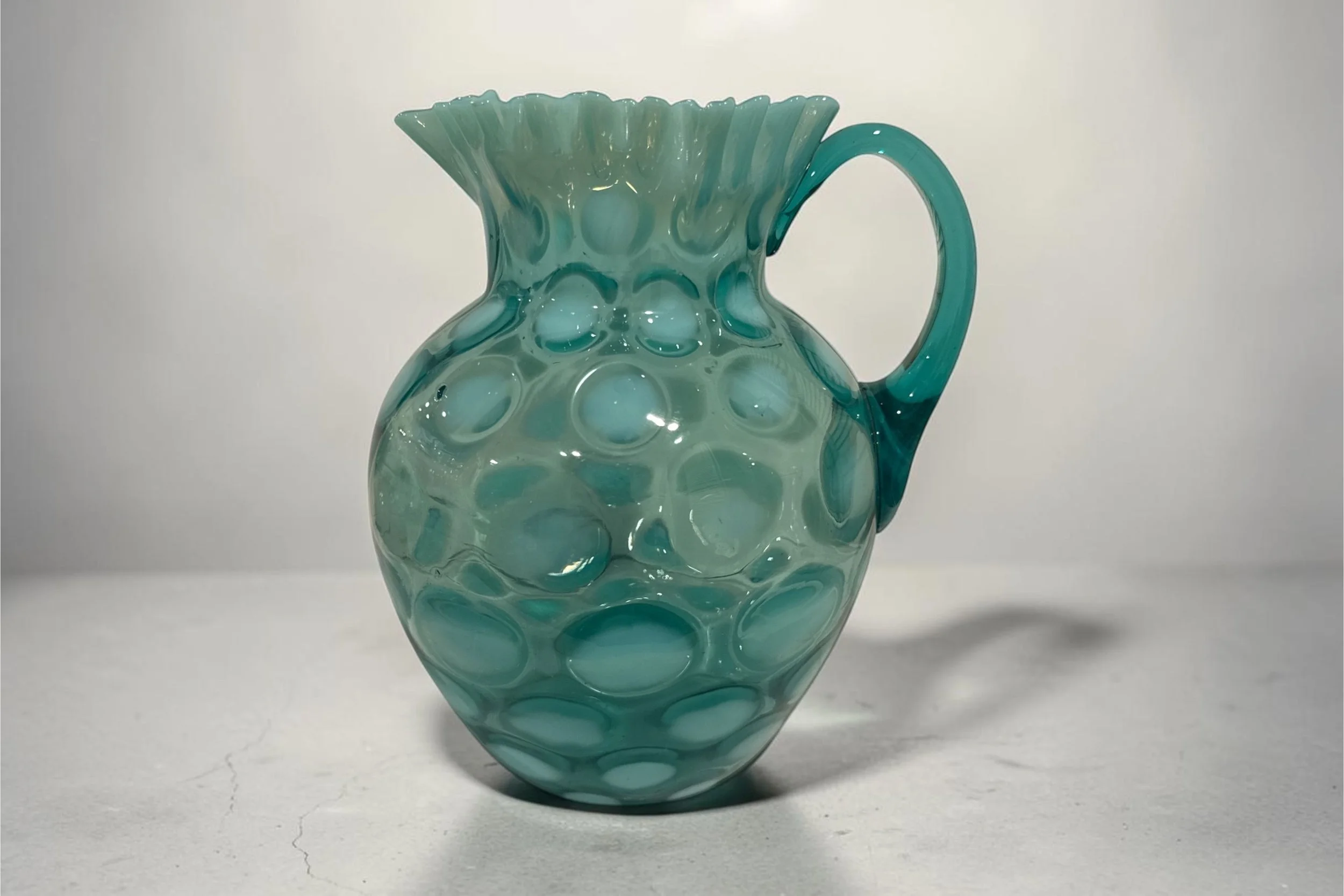 Vintage Fenton Blue Opalescent Coin Spot Pitcher