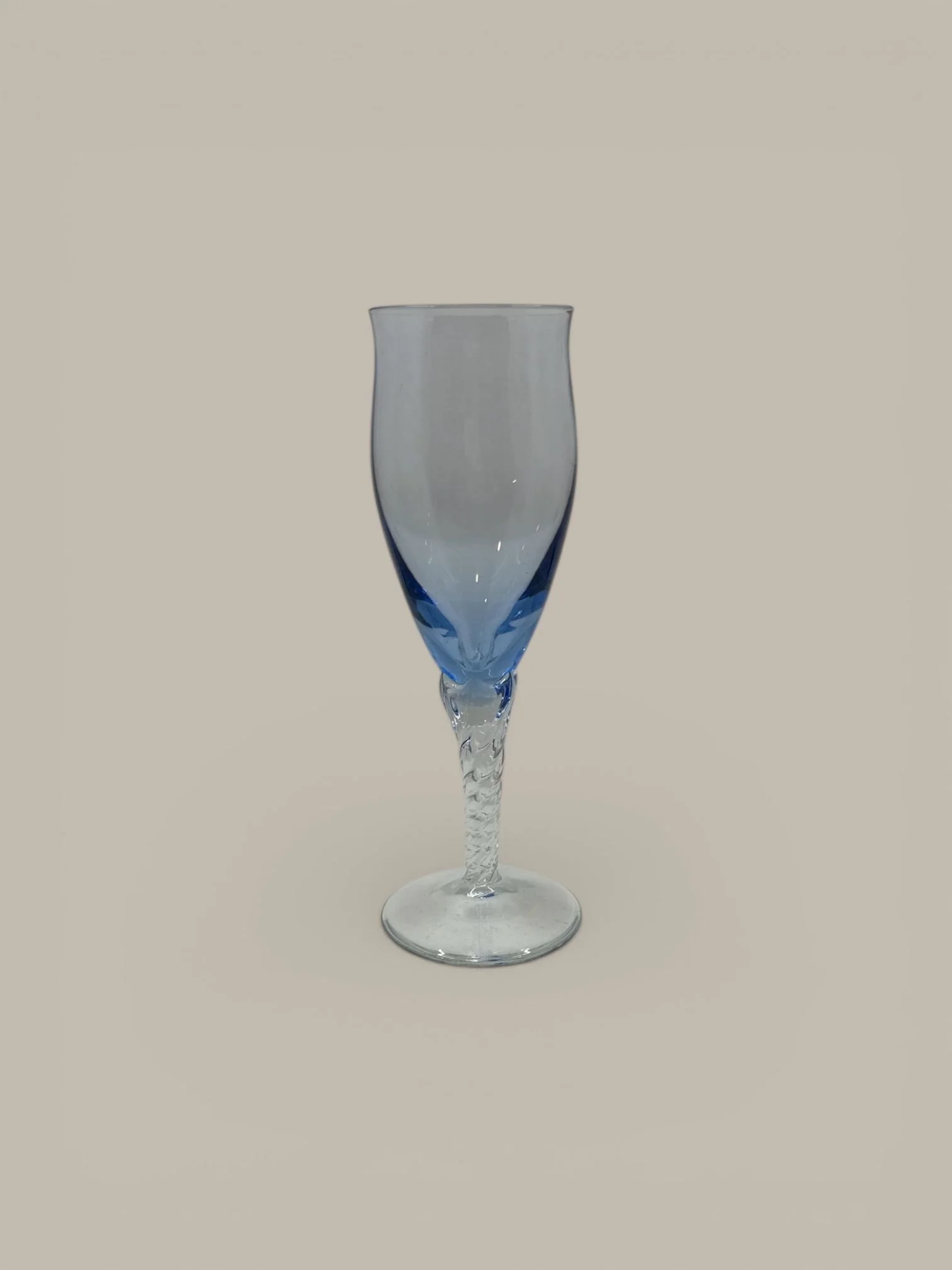 Vintage Twisted Stemmed Blue Champagne Flute 7"