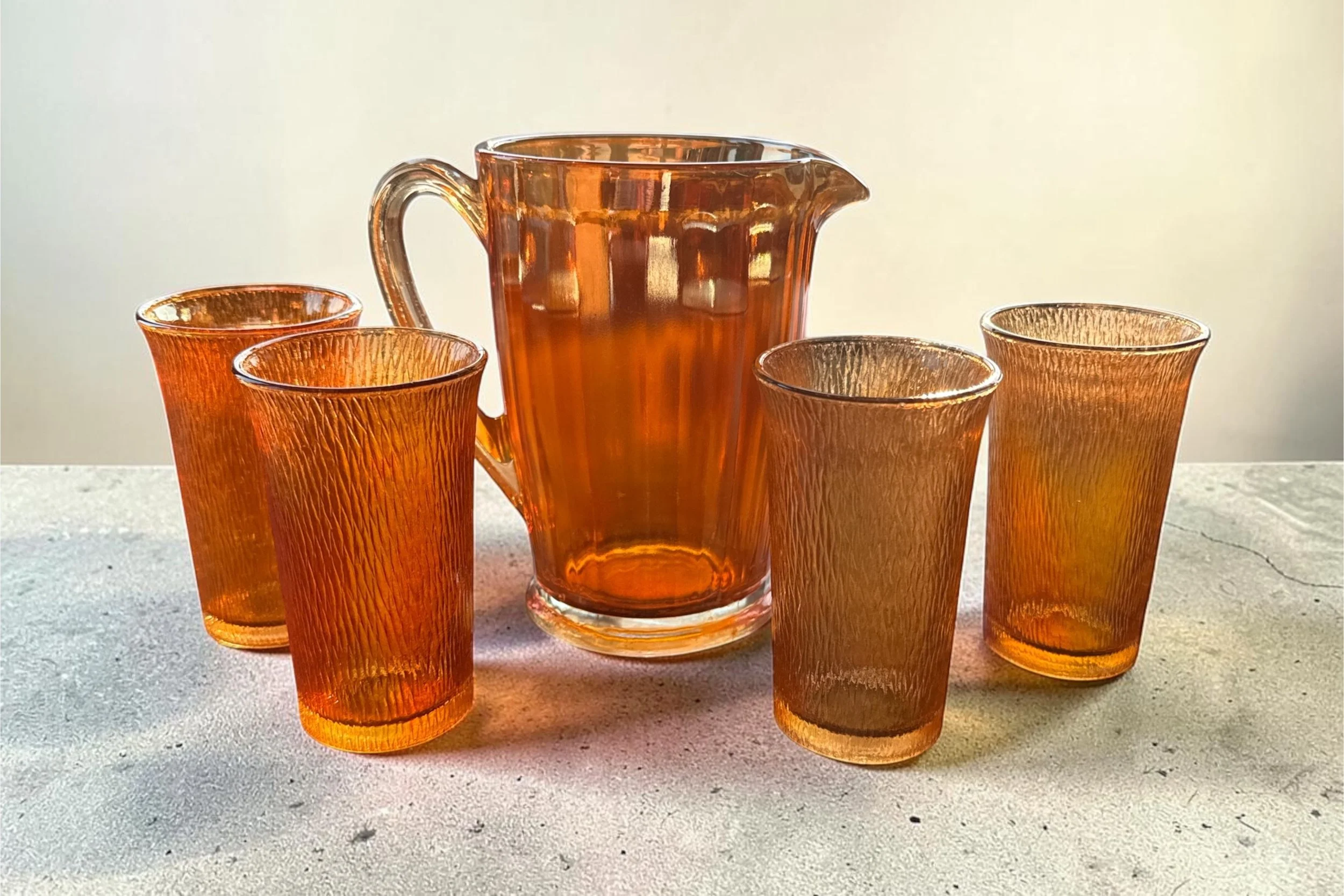 Jeanette Glass Tree Bark Carnival Pitcher & Glass Set