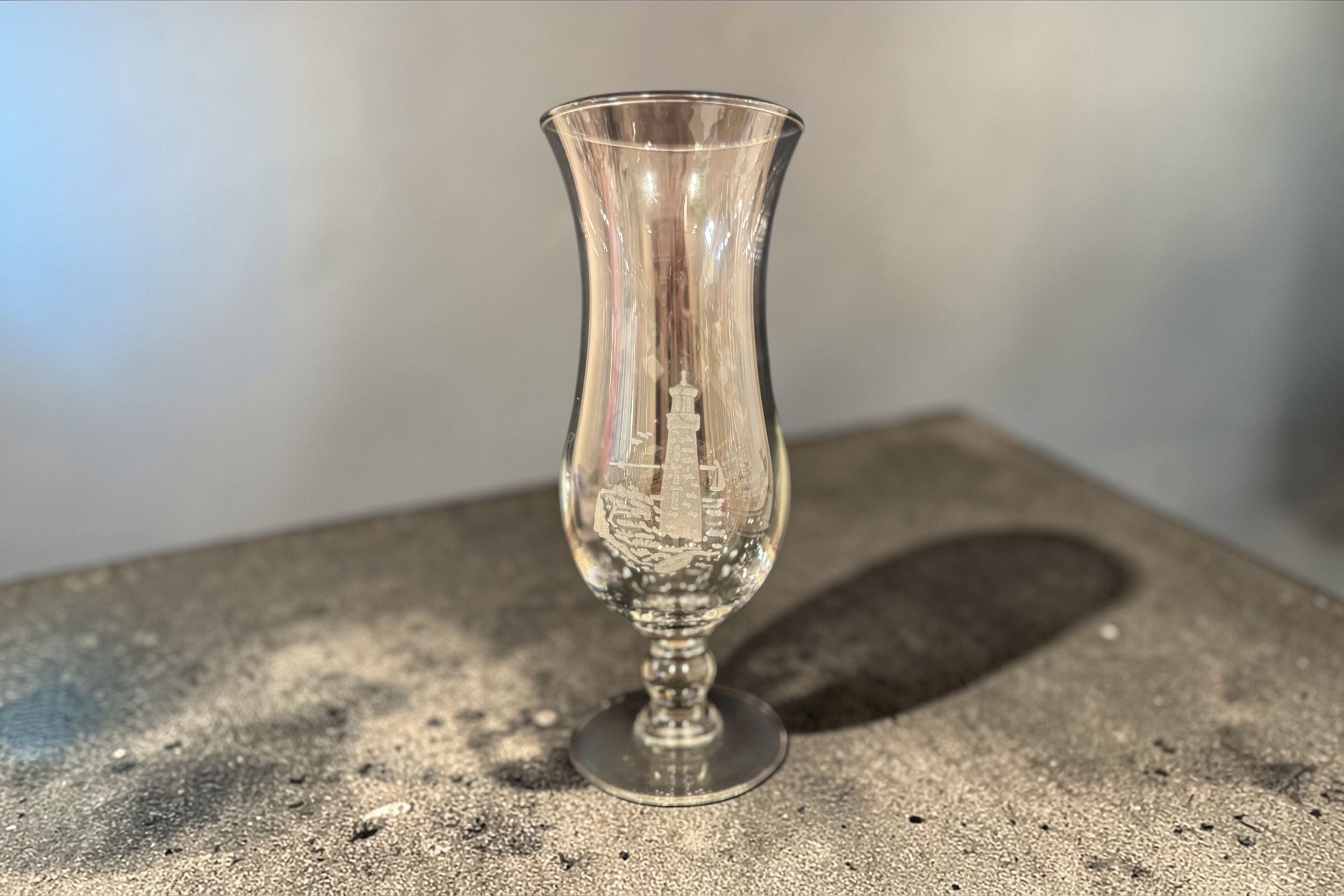 Vintage Etched Lighthouse Hurricane Glass