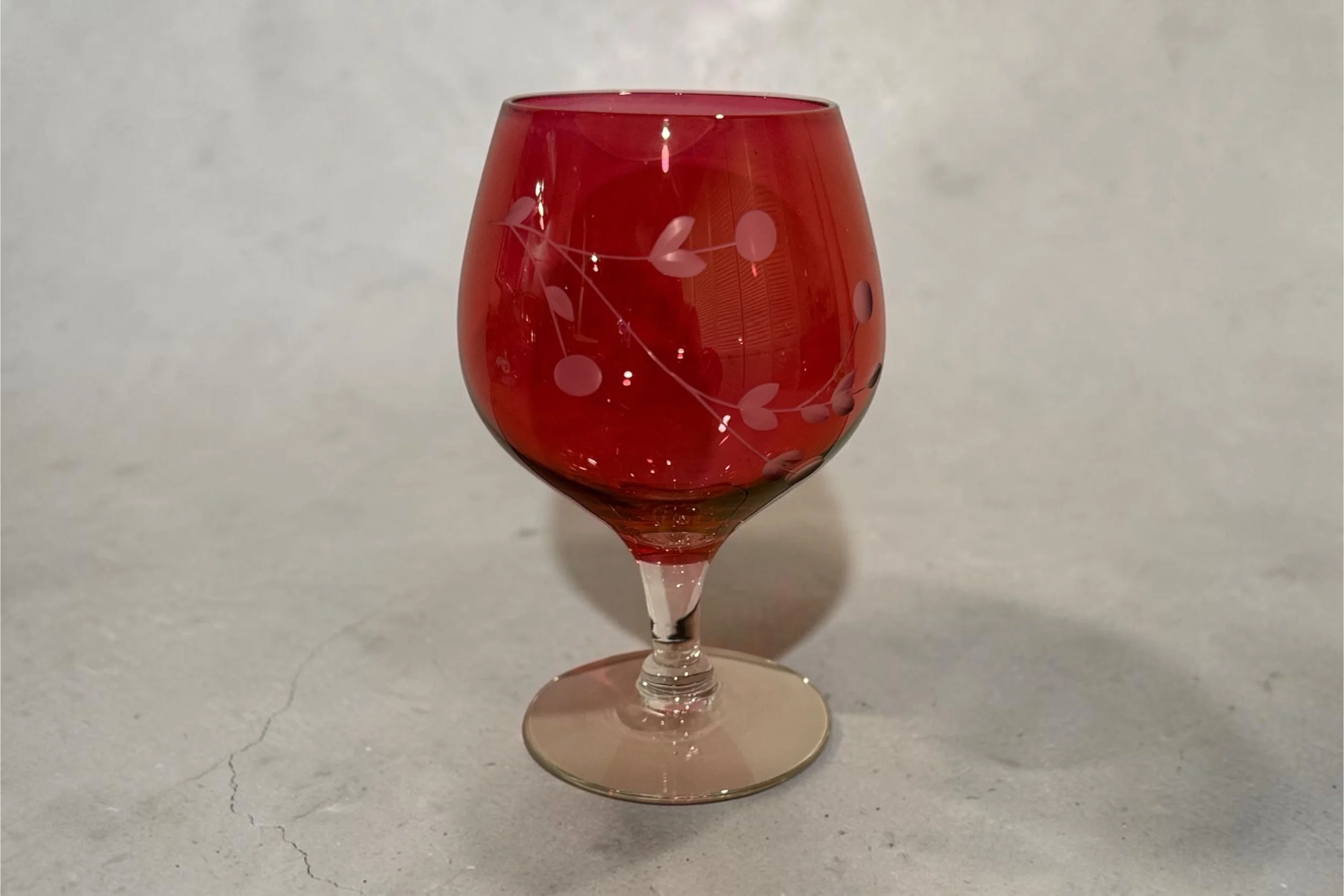 Vintage Etched Cranberry Cocktail Glass