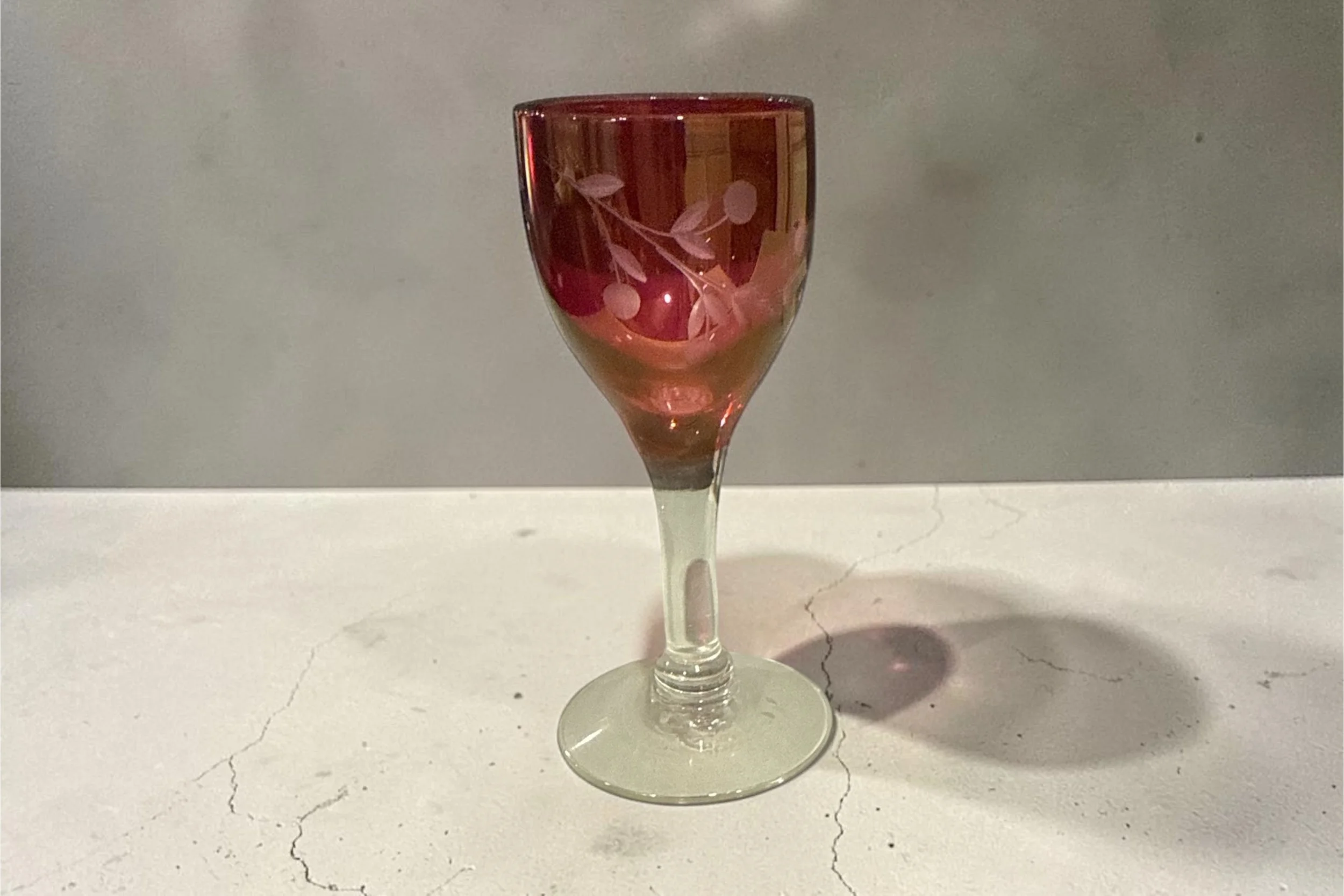 Ruby Flash Etched Cordial Glass