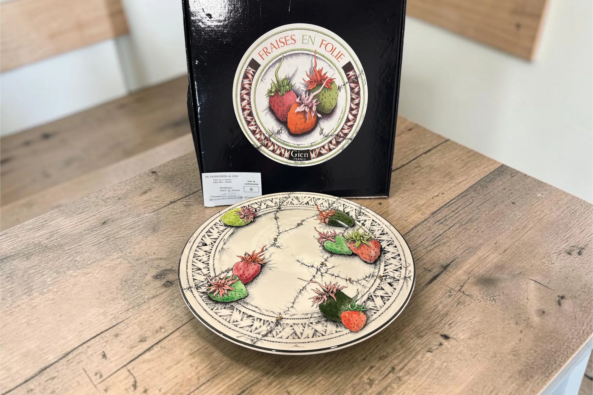 Vintage Gien France 'Fraises en Folie' 12" Round Platter