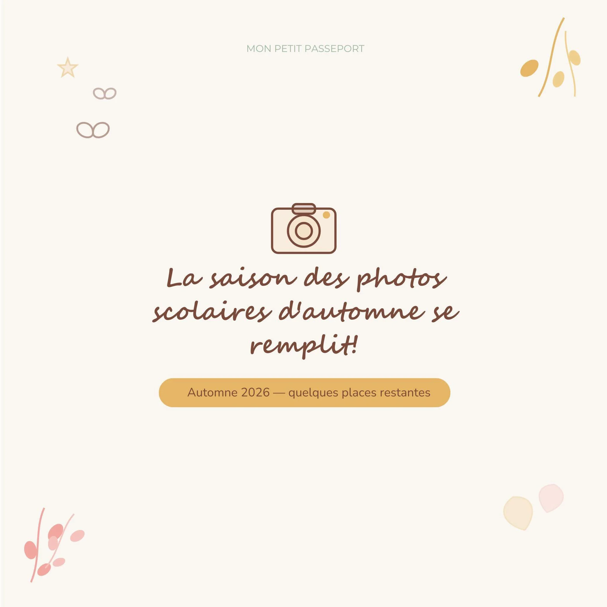 🍂📸 La saison des photos scolaires d&rsquo;automne se remplit rapidement!

Nous sommes heureux de pouvoir compter sur la confiance de nombreuses &eacute;coles qui nous accueilleront cet automne pour immortaliser les sourires et les souvenirs de leur