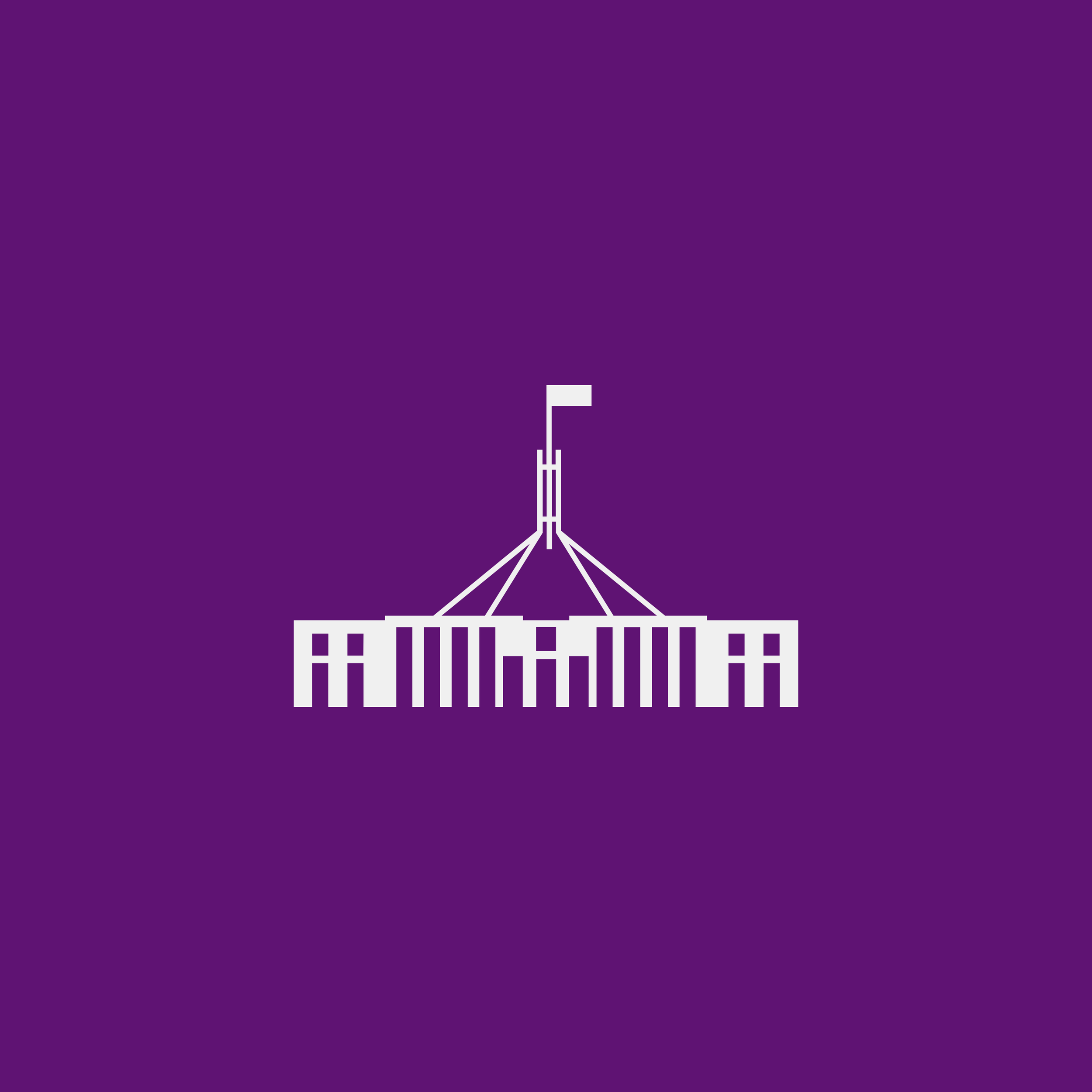 Simplified illustration of the Australian Parliament House with a purple background.