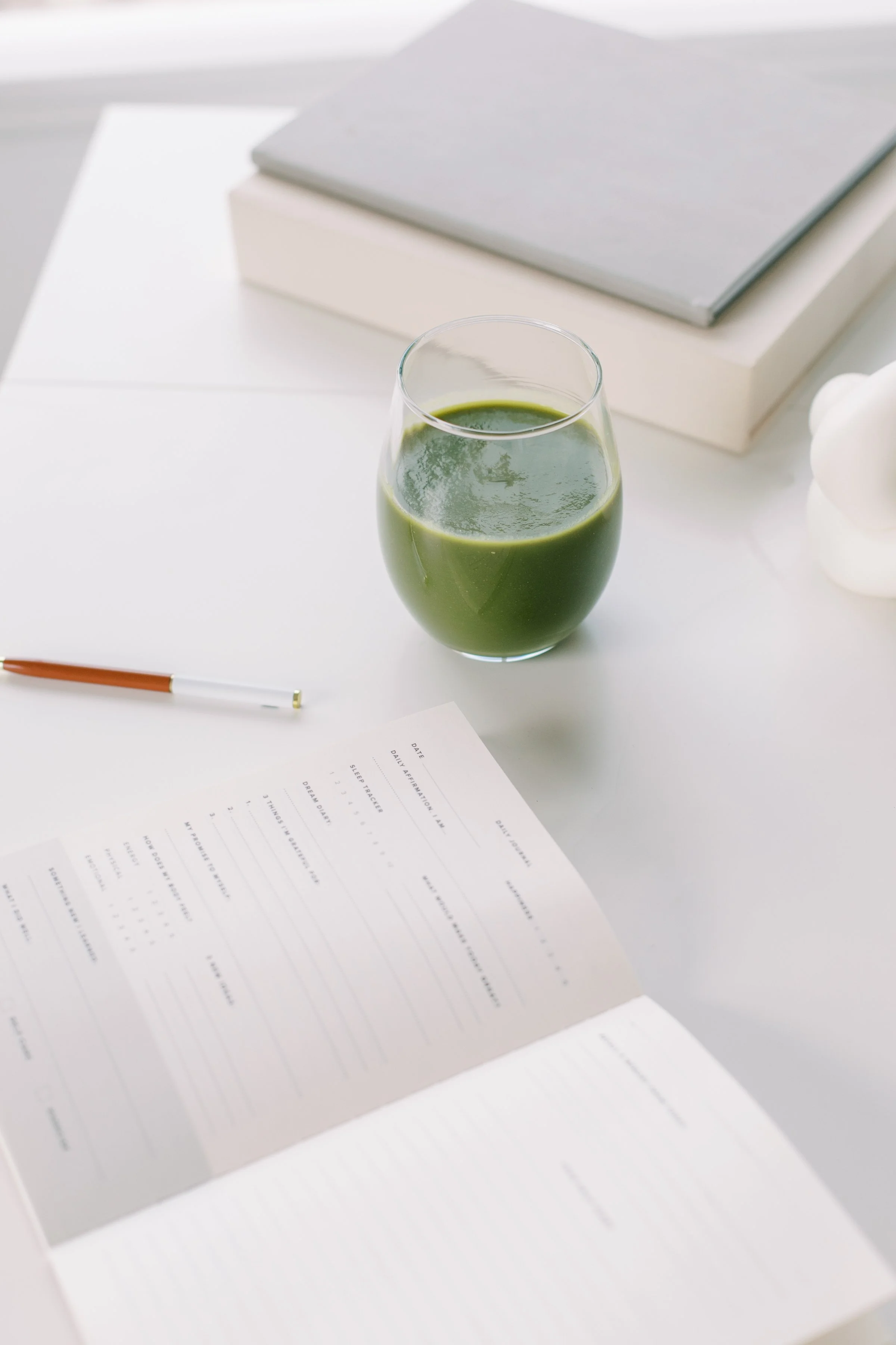 green juice and journal