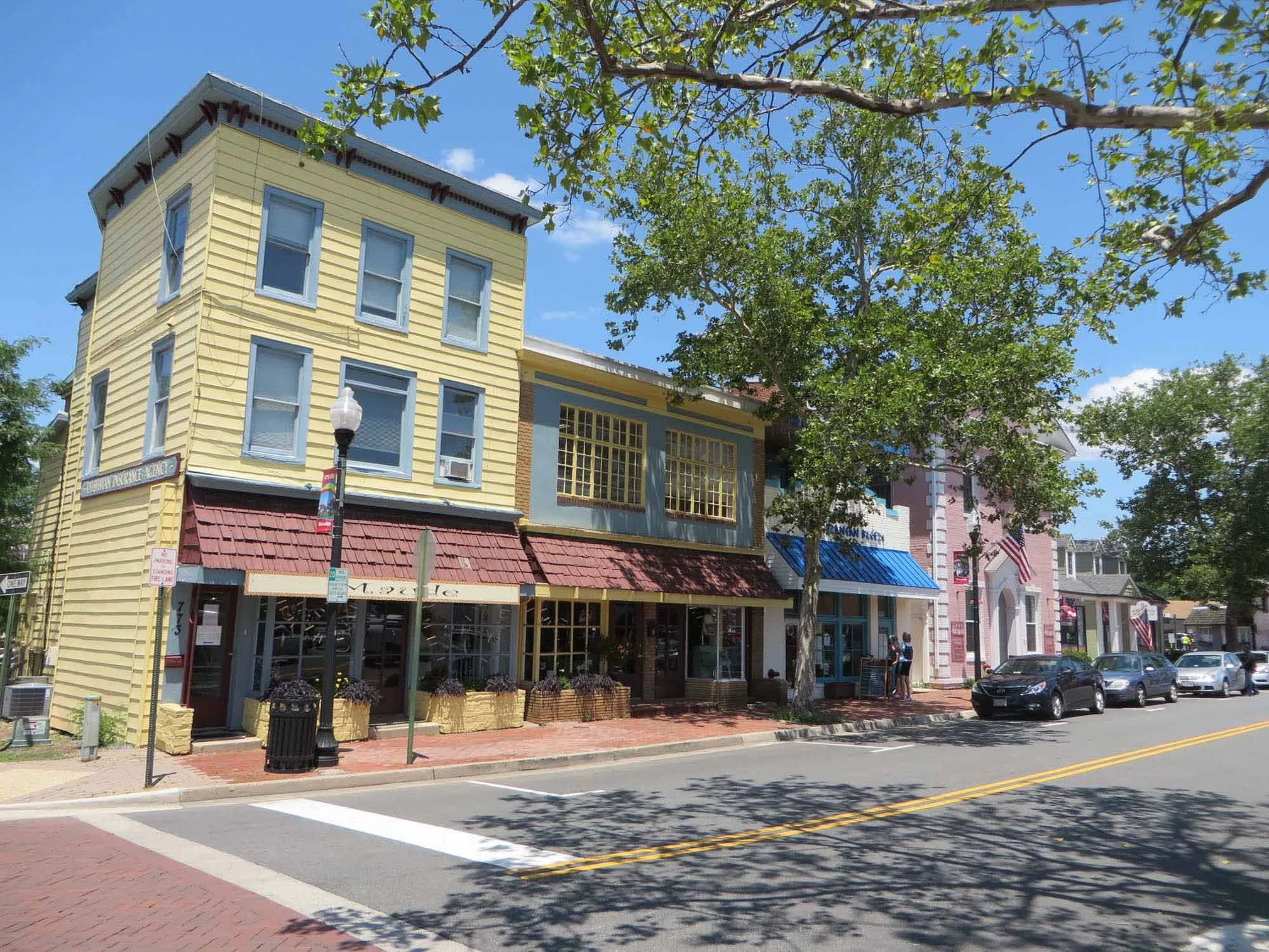 Downtown Herndon Virginia streetscape with local storefronts and walkable community charm