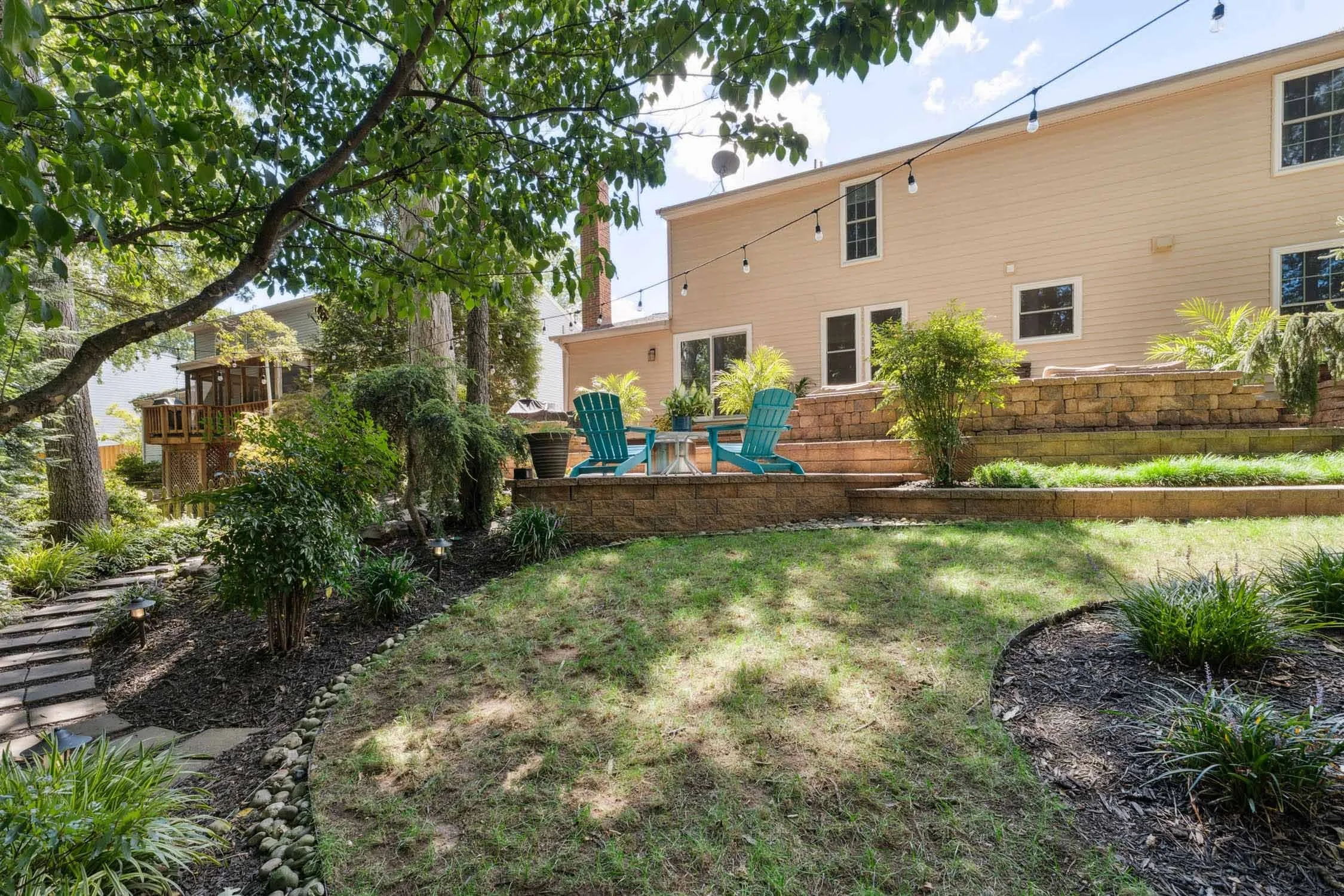 Landscaped backyard with outdoor seating area at a Northern Virginia home represented by LeAnne Anies for home value assessment