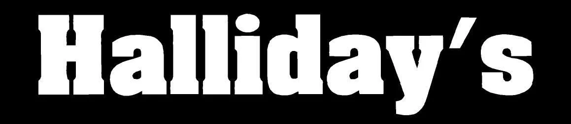 Text that reads 'Haldays' in large white letters on a black background.