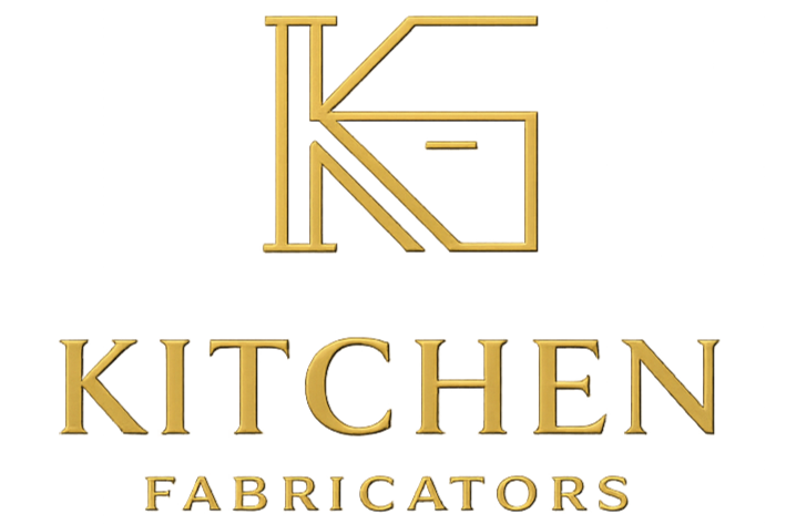 Logo for K Kitchen Fabricators featuring a stylized letter 'K' and 'G' in gold, with the words "KITCHEN FABRICATORS" below.