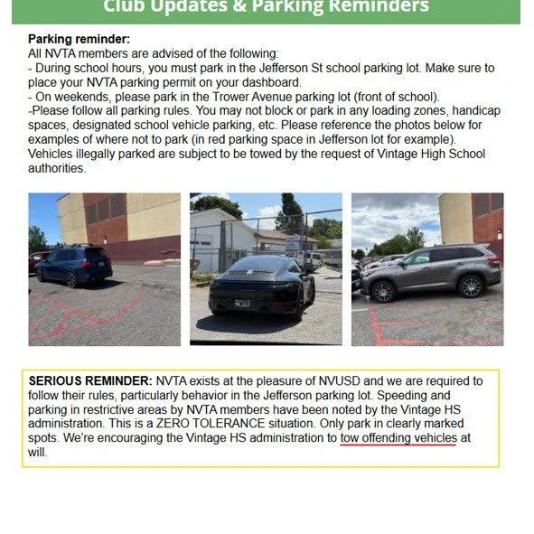 This is bad news guys...the district reached out and told us they are seeing tennis players park in fire zones in the parking lot. THIS UNDERMINES OUR NEGOTIATIONS WITH DISTRICT. If we want the best chance of being able to keep our facility - this si