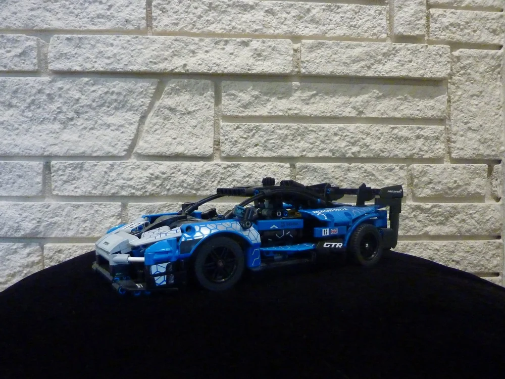 Ana Palestro's LEGO Technic McLaren Senna GTR model in blue and white livery