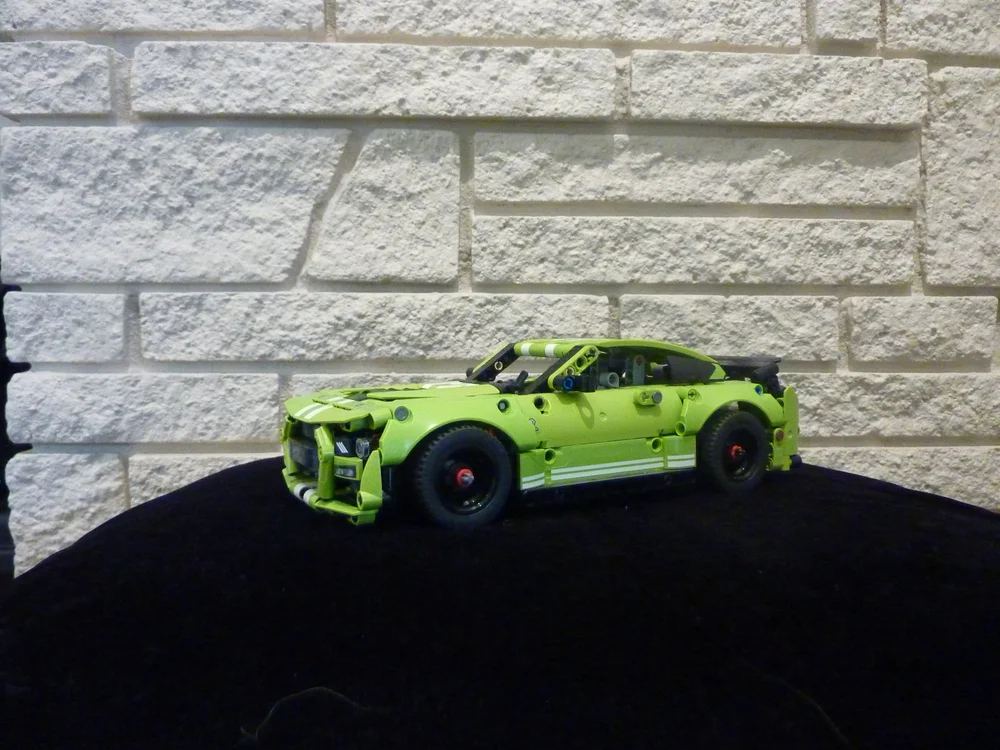 Ana Palestro's LEGO Technic Ford Mustang Shelby GT500 model in lime green with white stripes