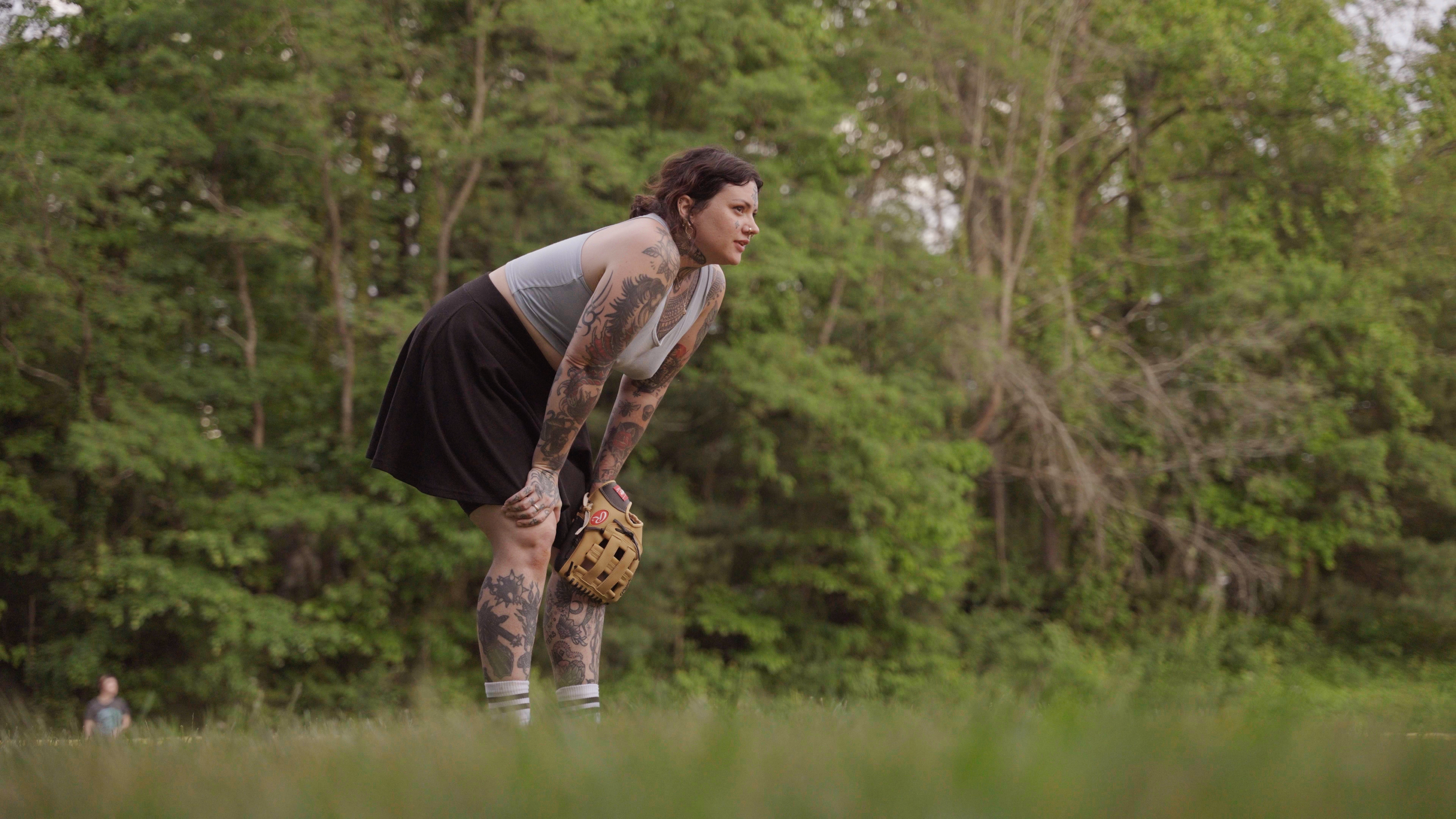 Baylen Levore plays with Asheville Vortex Baseball at Roger Farmer Park in Asheville, N.C., on May 18, 2025. Levore says the community team has been a source of joy during her recovery from Hurricane Helene.