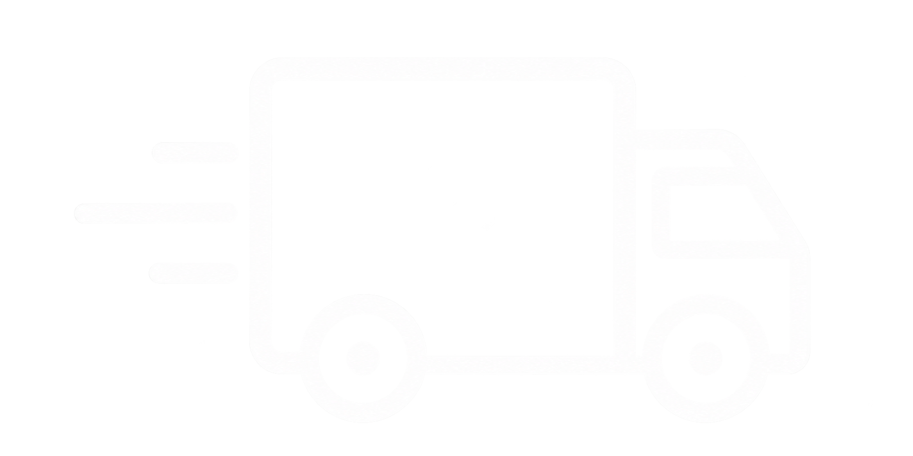 Line drawing of a delivery truck facing to the right, with three horizontal lines indicating motion behind the truck.