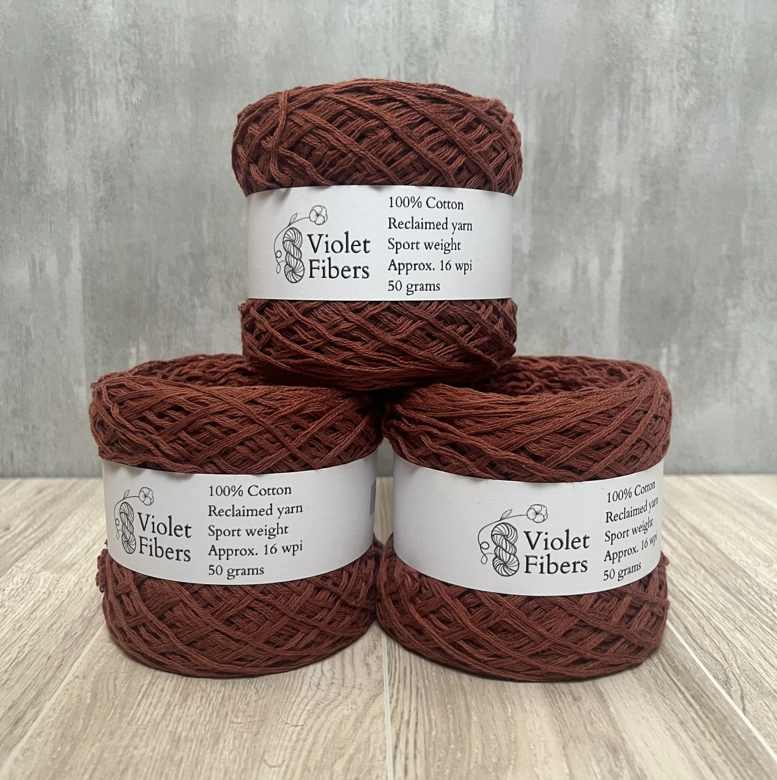 Reclaimed Cotton Yarn - Sport Weight - Rust Brown