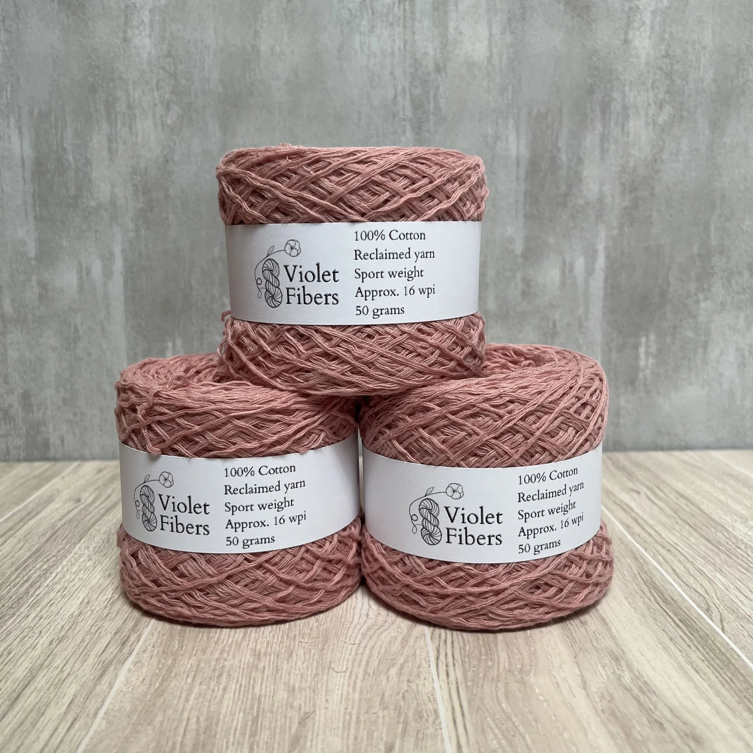 Reclaimed Cotton Yarn - Sport Weight - Dusty Rose