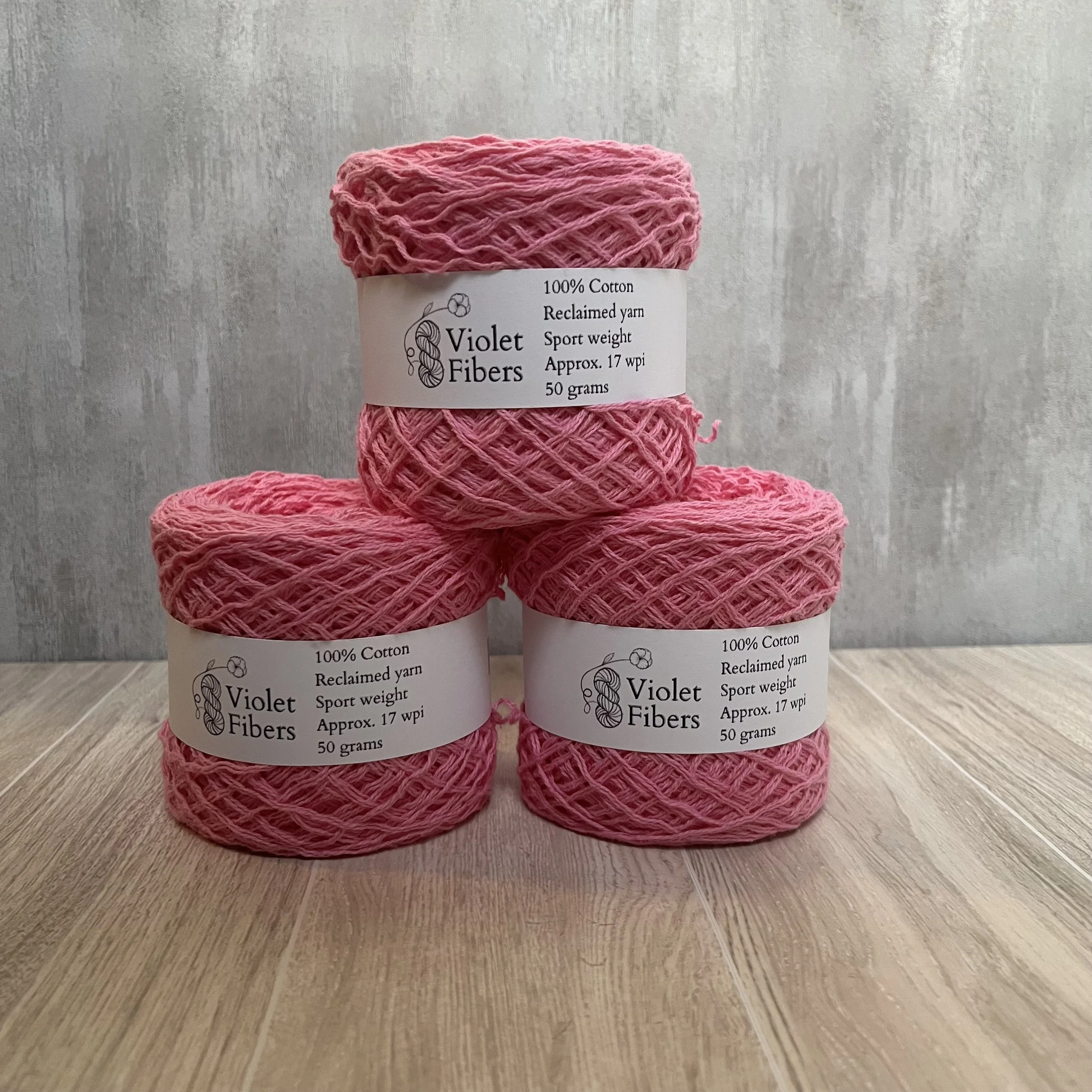 Reclaimed Cotton Yarn - Sport Weight - Pink