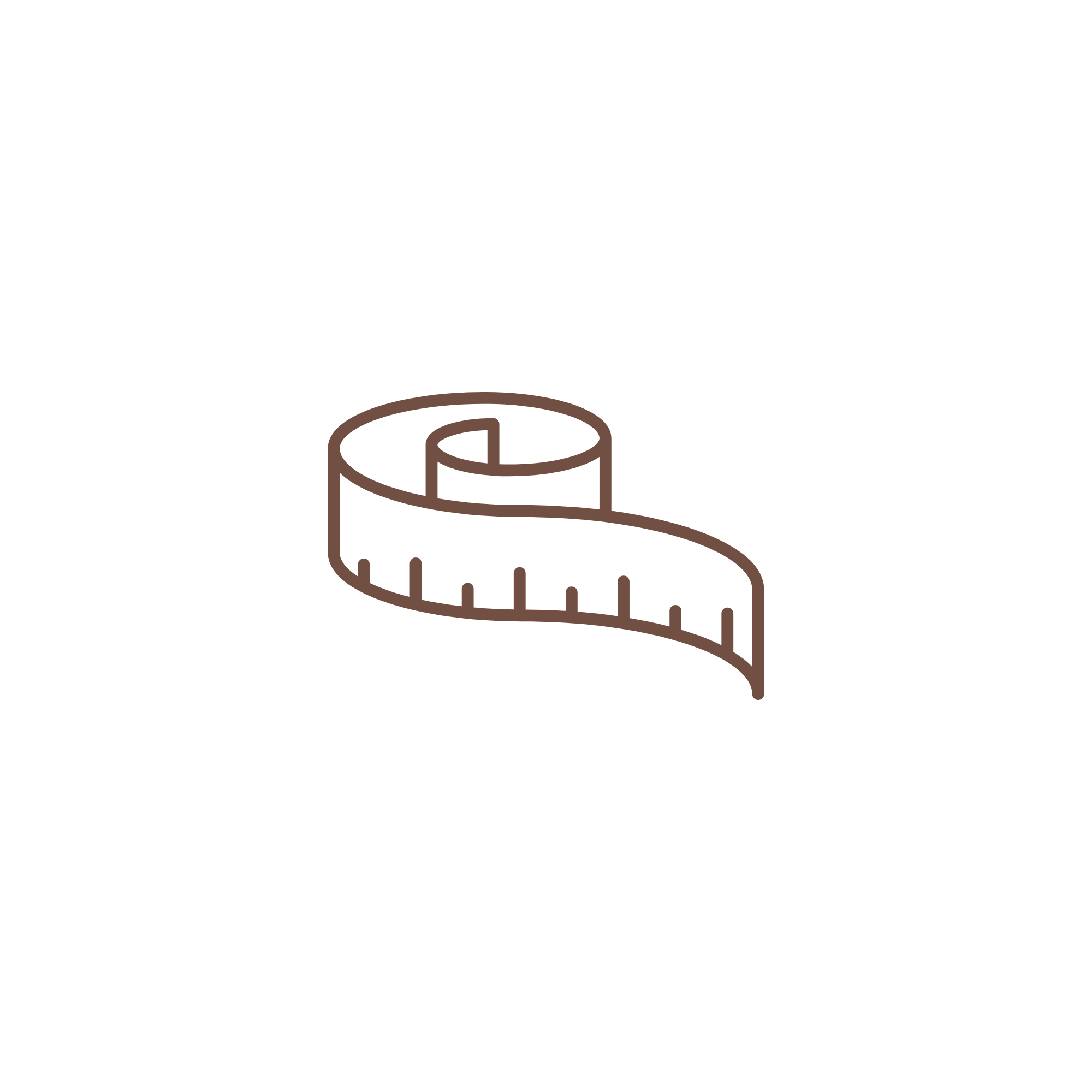 Illustration of a tape measure unrolled in a spiral shape.