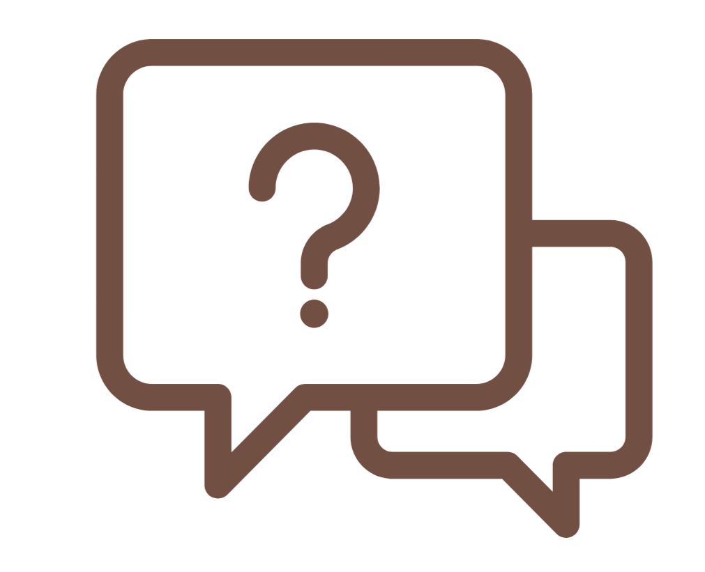 Two speech bubbles, one with a question mark, representing a question or inquiry.