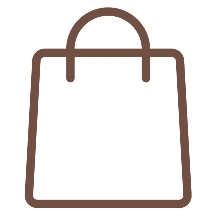 Icon of a shopping bag with handles, drawn with brown lines.