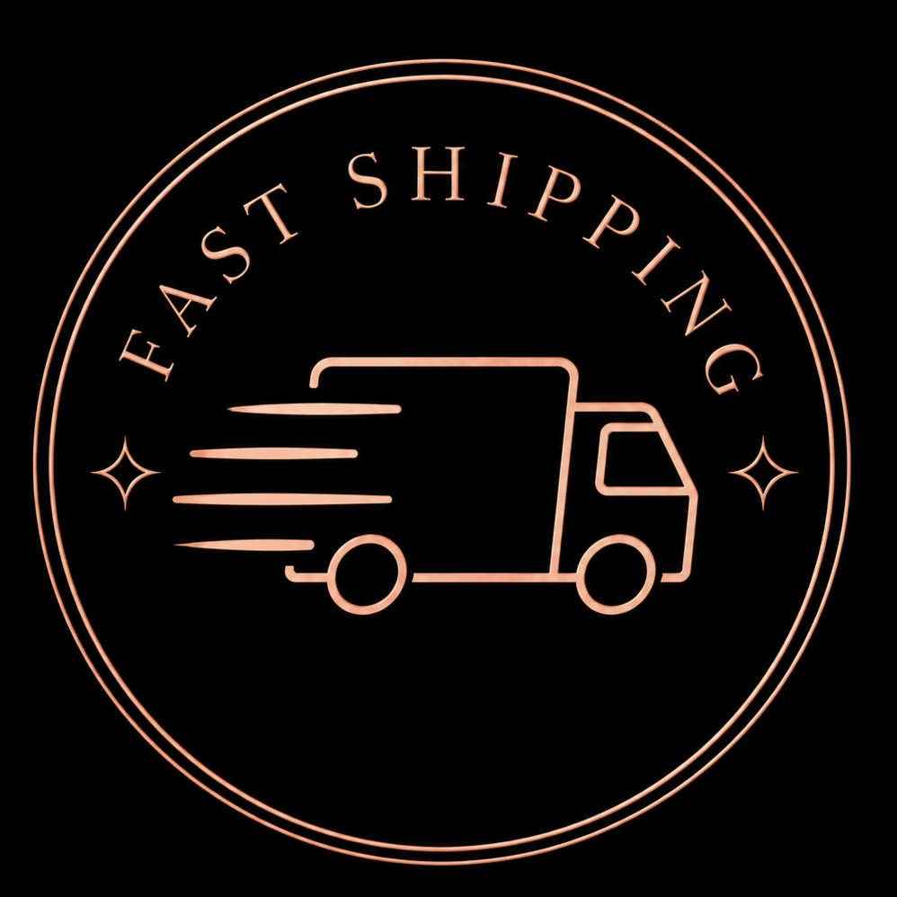 Neon sign with a delivery truck icon and the text 'Fast Shipping' in a circular design.