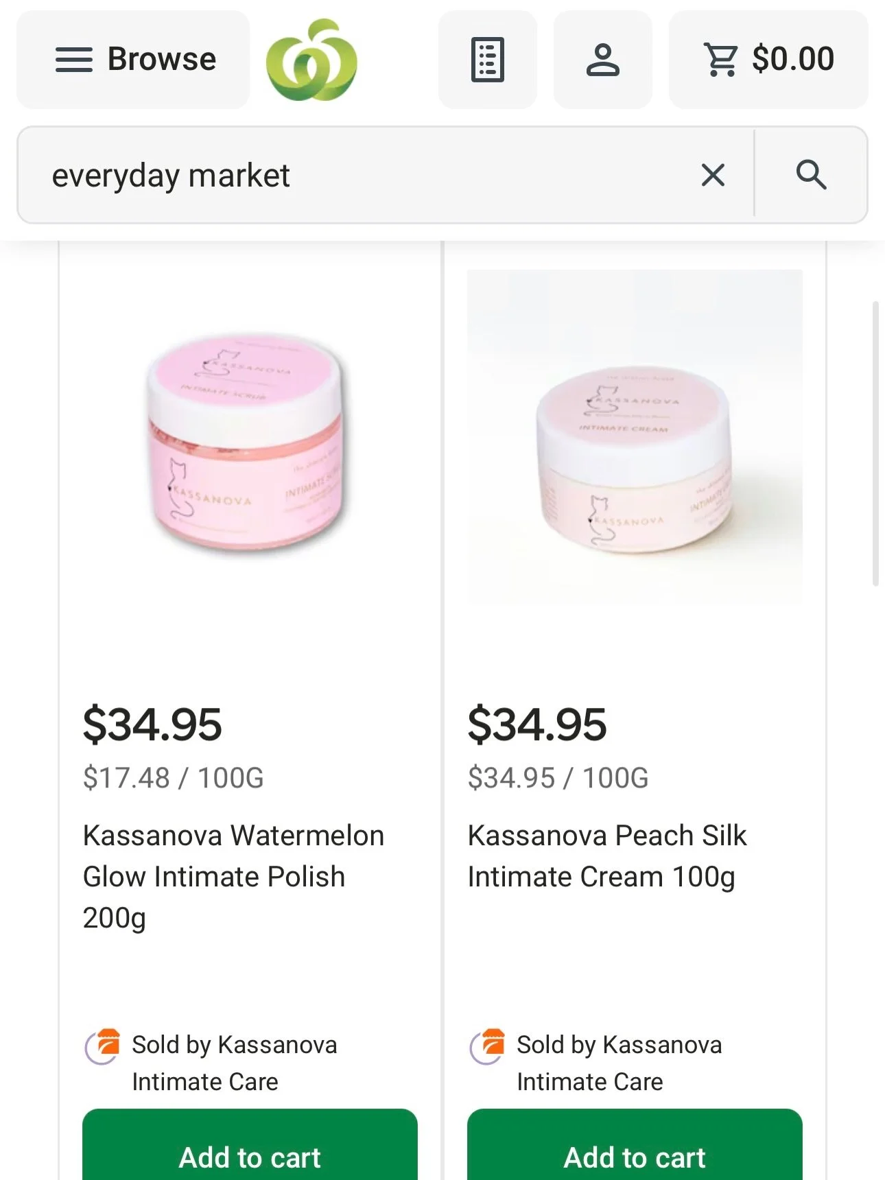ANNOUNCEMENT 

KASSANOVA Intimate Care is now proudly stocked on Woolworths Everyday Market! 🛒💗

A huge milestone for our little pink world. You can now shop your KASSANOVA favourites through Woolworths Everyday Market. 🍑🍉🍍

Thank you for suppor